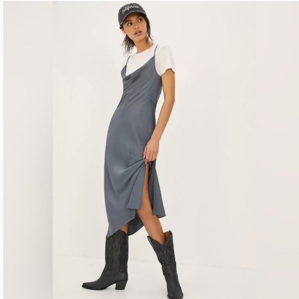 Anthropologie The Elyse Slip Dress in Carbon NWT size L - Picture 2 of 7